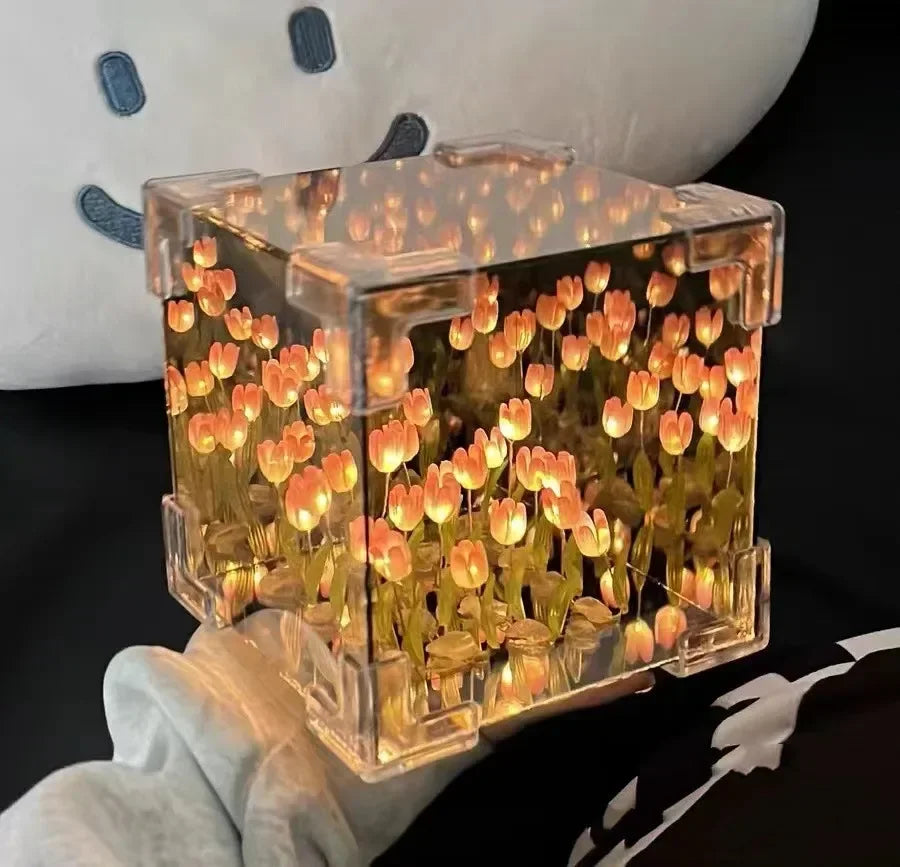 Tulip Flower Sea Cube Three-Dimensional Small Night Lamp