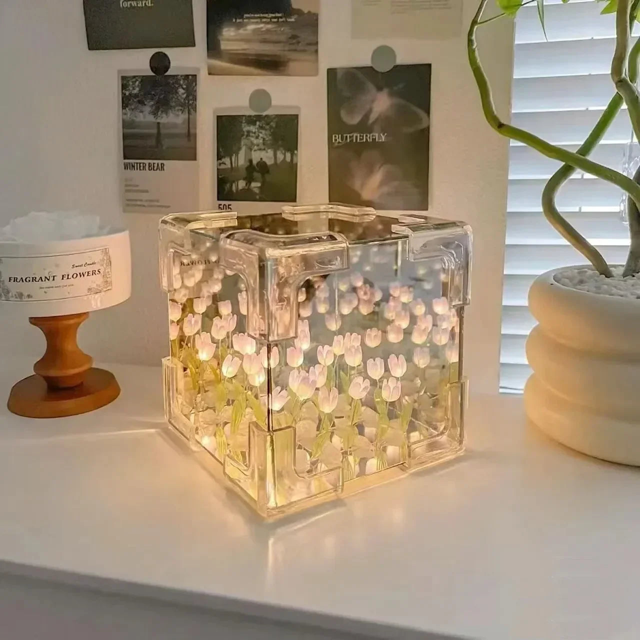 Tulip Flower Sea Cube Three-Dimensional Small Night Lamp